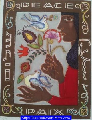 Women With Doves and Flowers with Peace By Irene Arwet